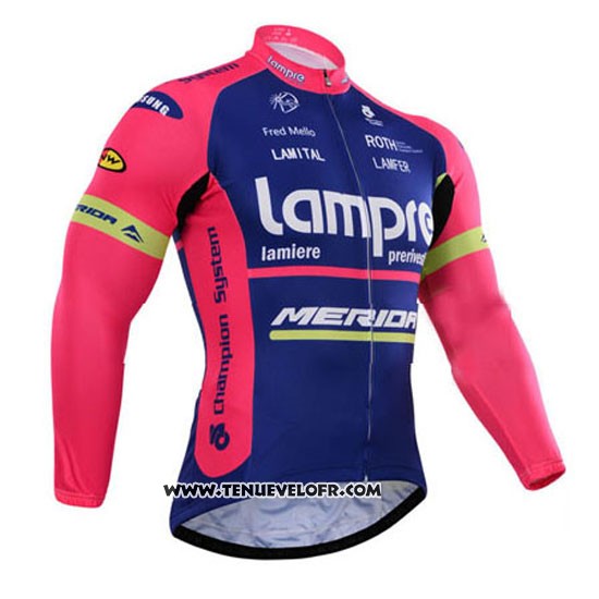 2015 Maillot Ciclismo Lampre Merida Rose et Bleu Manches Longues et Cuissard